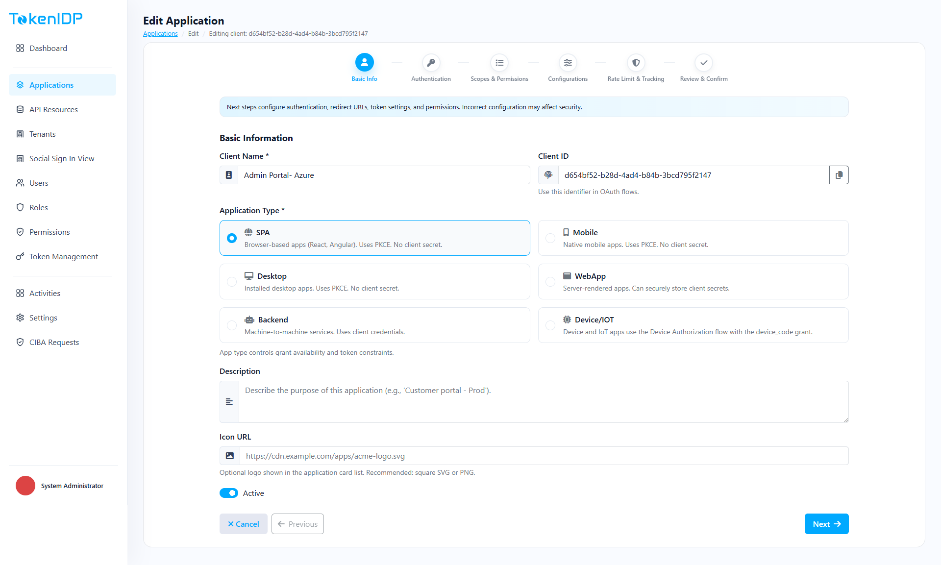 Edit application settings