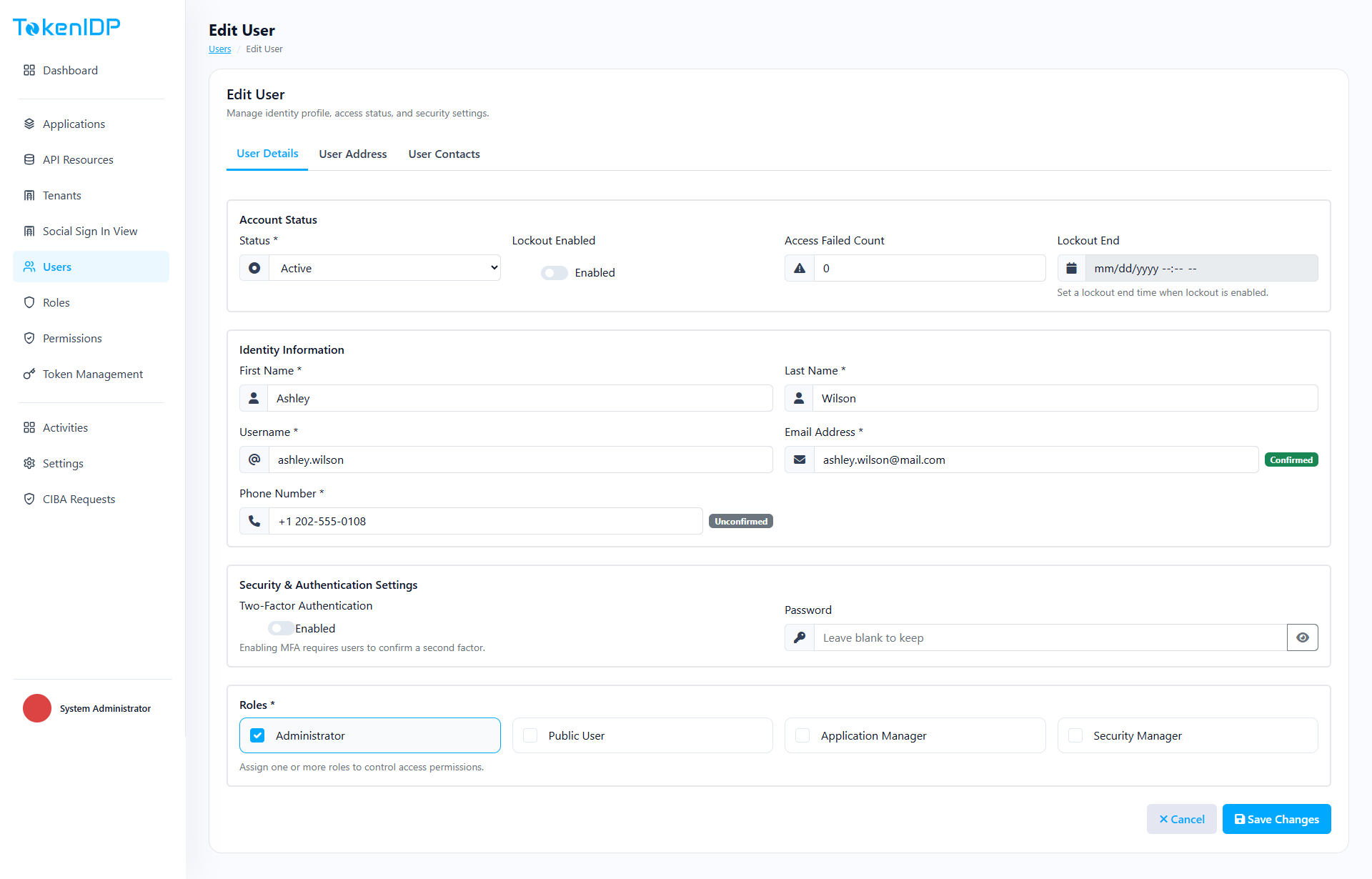Edit user profile