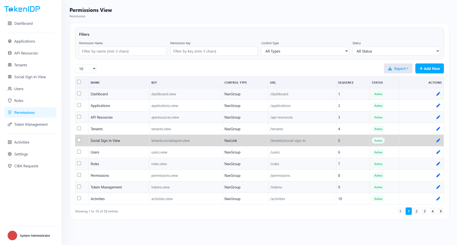 Permissions management screenshot