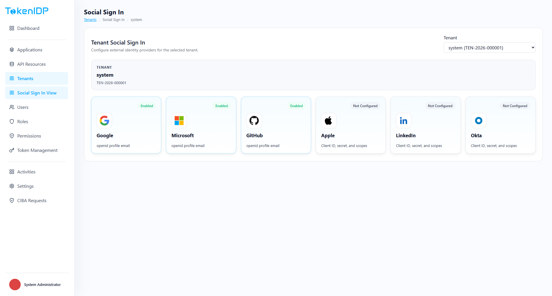 Admin external providers screenshot