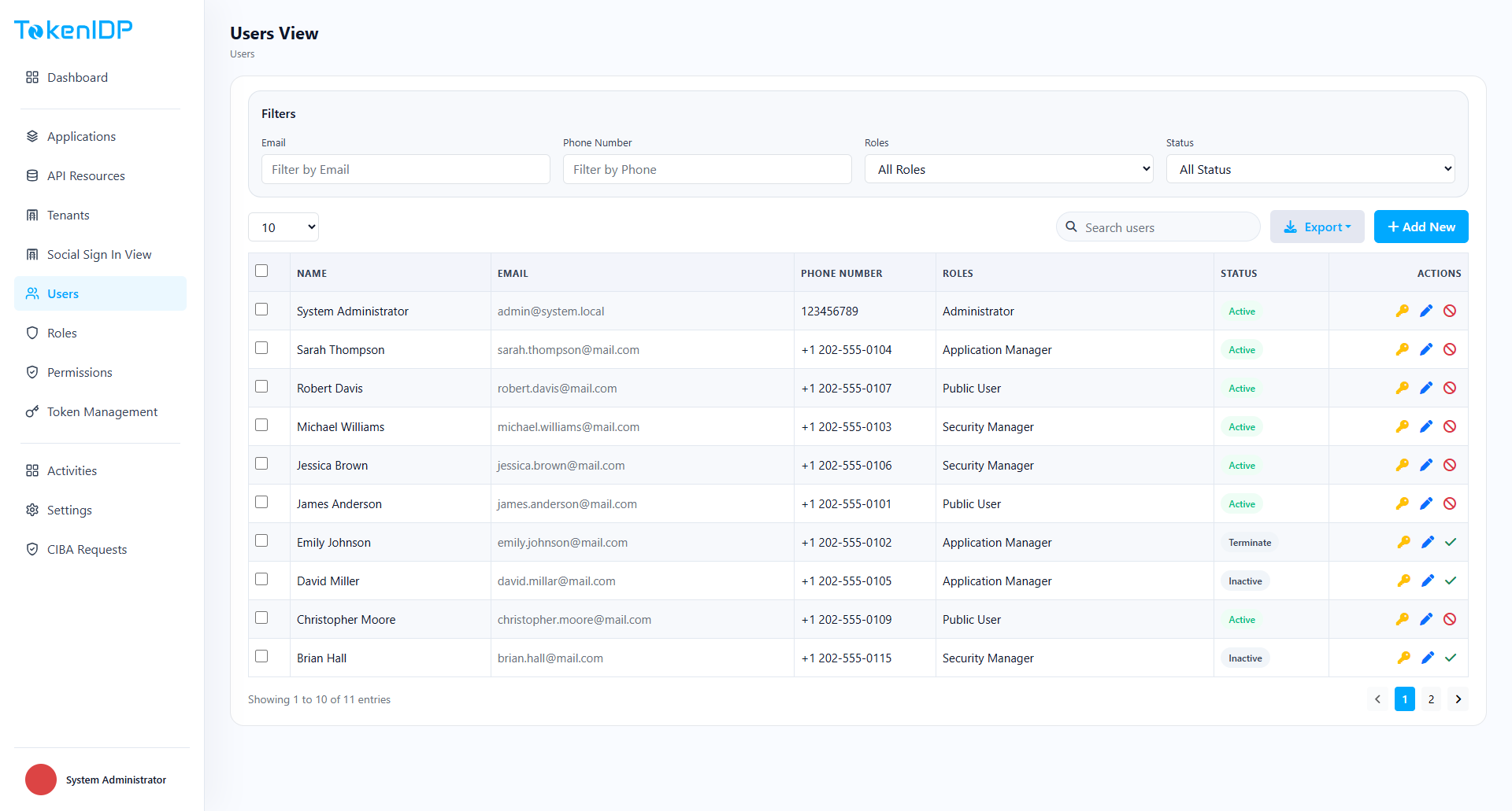 Admin user management screenshot
